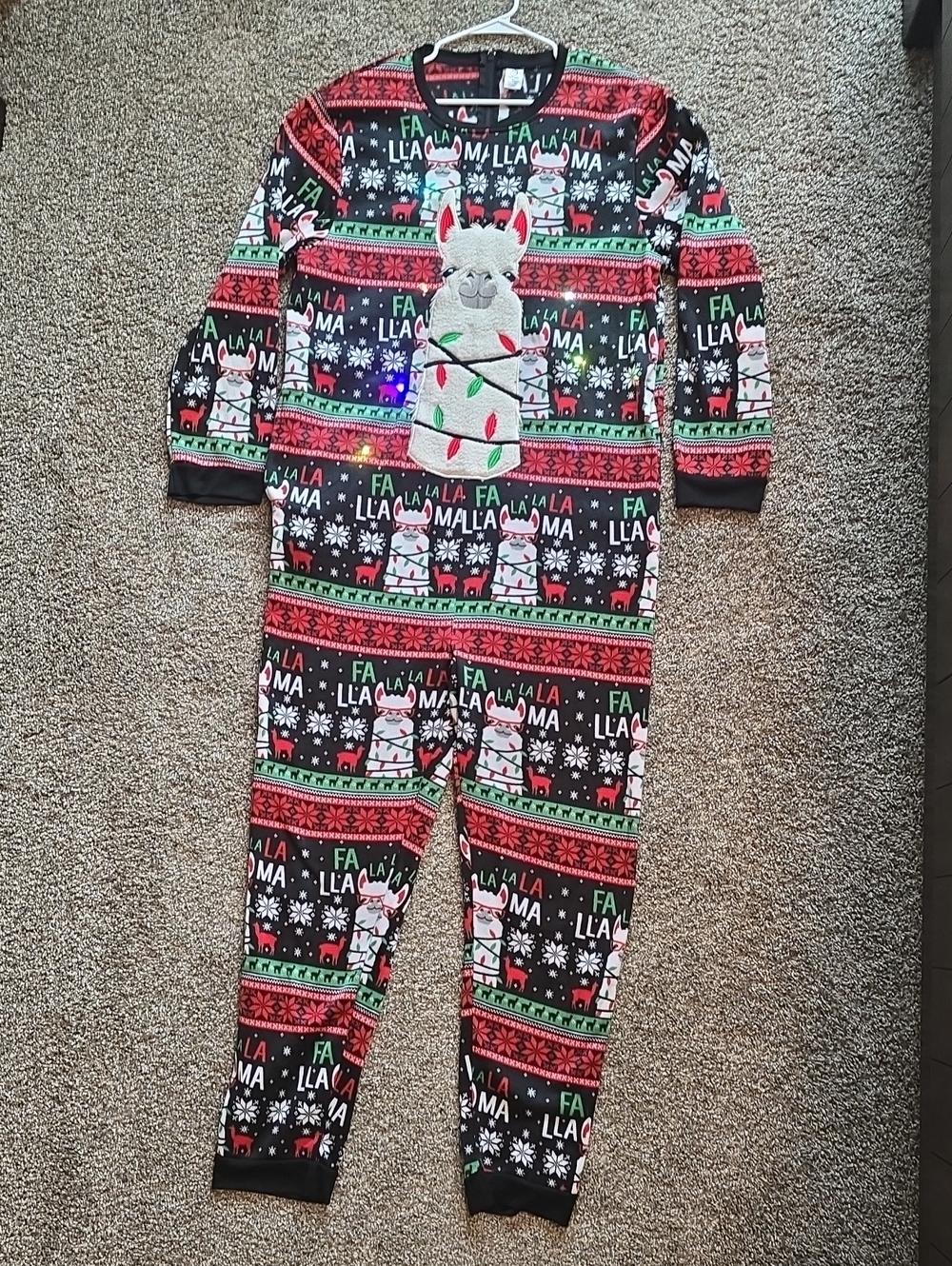 NWOT Men's Black Red Green 'Fa La Llama' Holiday Union Suit Pajamas